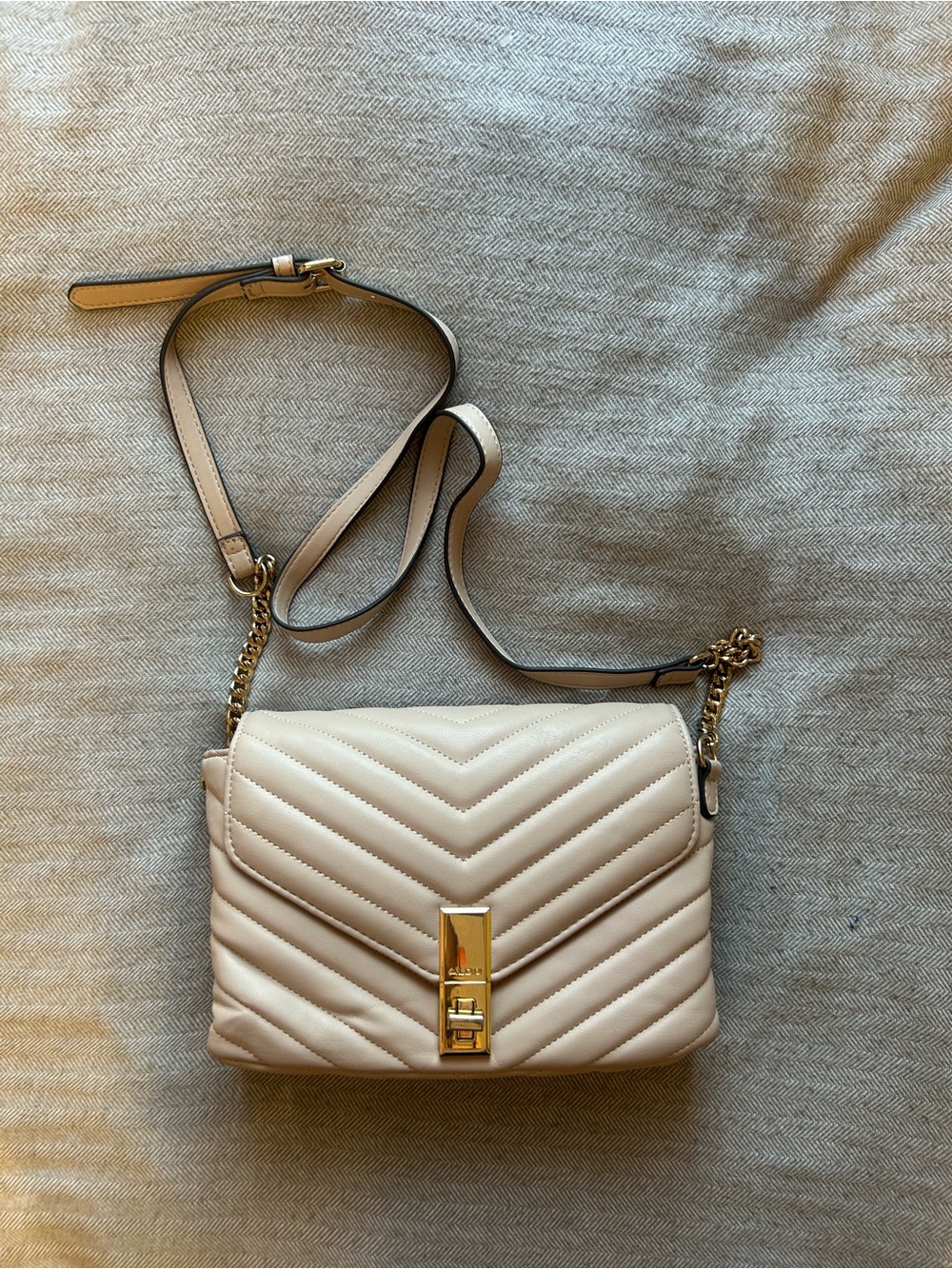 Aldo Quilted Crossbody Bag in Cream with Gold Hardware